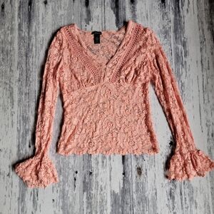 Moda International Orange Ruffled Long Sleeve Blouse